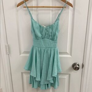 Altar'd State Mint Green Spaghetti Strap Ruffle Dress Romper